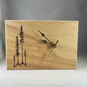 Simple Pine Trees Wood Burned Clock, Pyrography Timepiece