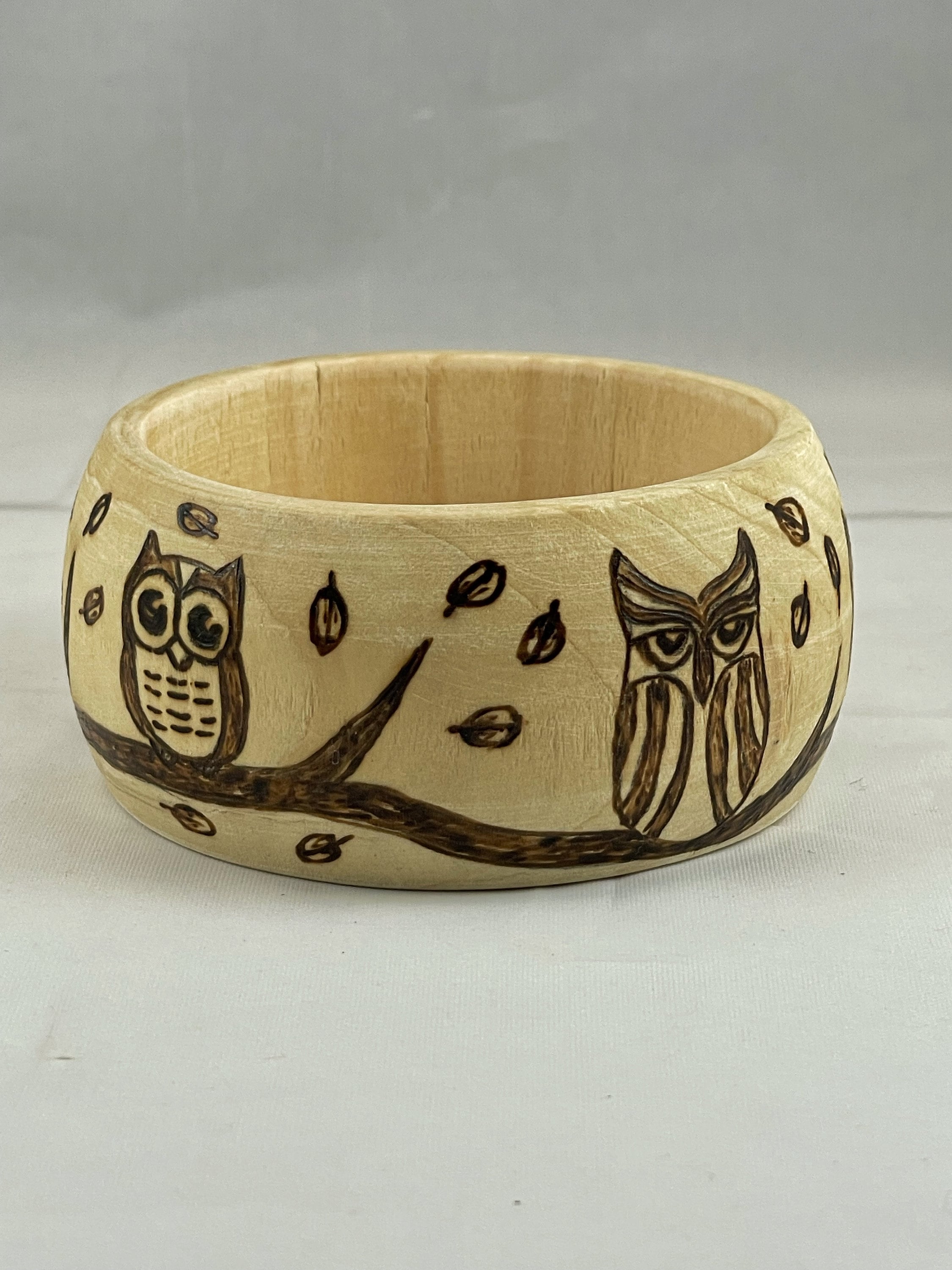 Owl Mandala Wood Burned Bangle Bracelet | Pyrography/Wood Burn Art | Unique Jewelry and Style