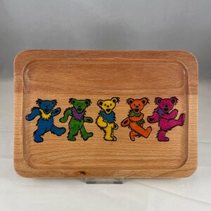 Dancing Bears Wood Burned Beech Tray, Pyrography Wood Burning Art, Tray Holder Board, Display Organize, Grateful Dead, Retro Vintage Music