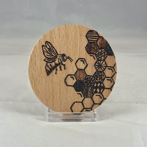 Espejo de viaje con diseño de panal de abeja, hexágonos, pirograbado, espejo de maquillaje de bolsillo, bolso o cartera, pequeño y redondo.