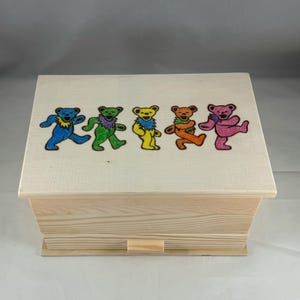 Dancing Bears Wood Burned Jewelry Box, Pyrography Wood Burning Art, Jewelry Storage Organize, Grateful Dead Marching Bear, Retro Hippy Music