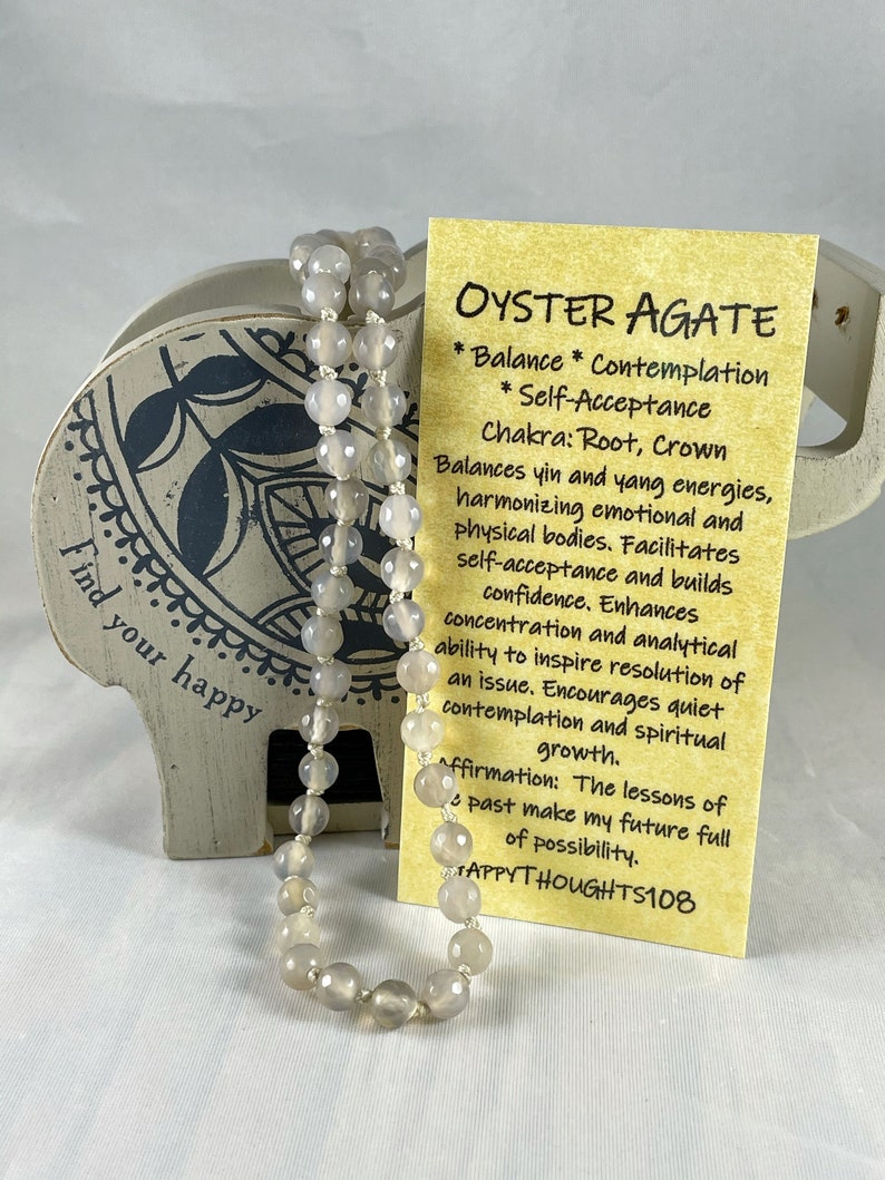 Find Balance Self-Acceptance Confidence Grow Spiritually Natural Gemstone Healing Oyster Grey Agate Knotted Crystal Bead Necklace