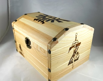 Cofre del tesoro quemado en madera Legend of Zelda / Arte quemado en madera / Pirograbado / Caja de baratijas / Almacenamiento de joyas o recuerdos