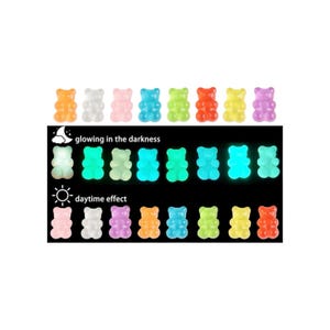 Mini lichtgevende gummybeertjes met een platte achterkant