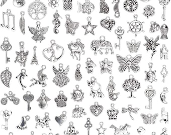 100 Pcs assorted silver charms pendant jewelry making