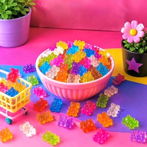 Mini luminous gummy bear charms with a flat back