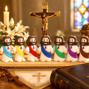 Mini Jesus figures heart & cross