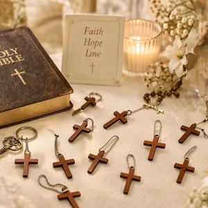 Small wooden Crosses with silver beaded chains