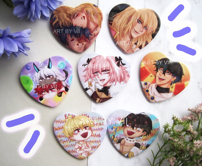 Various Heart Holo Buttons Pins 