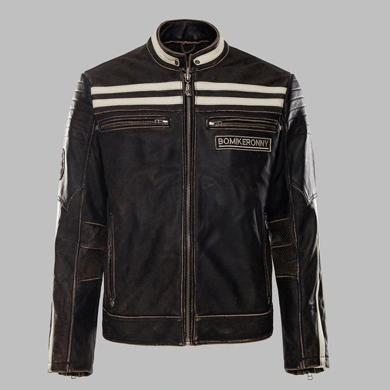 Vintage Black Motorcycle Leather Jacket Men Back Skull | Etsy