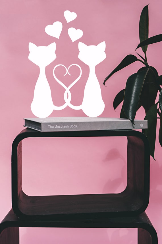 Pink And White Silhouette Of Two Cats In Love Square Sticker