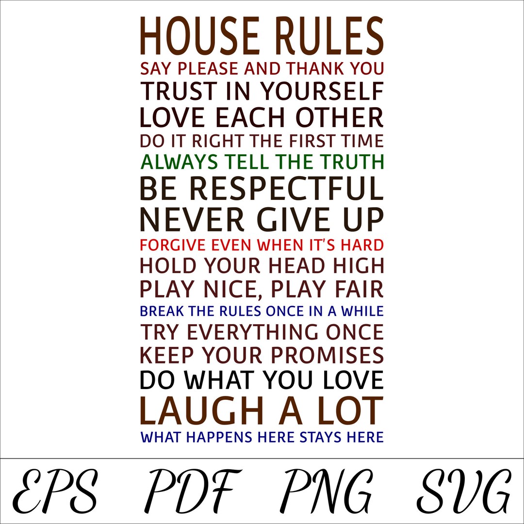 House Rules SVG, House Rules Wall Art, Phoenixsvgs, House Rules Clipart
