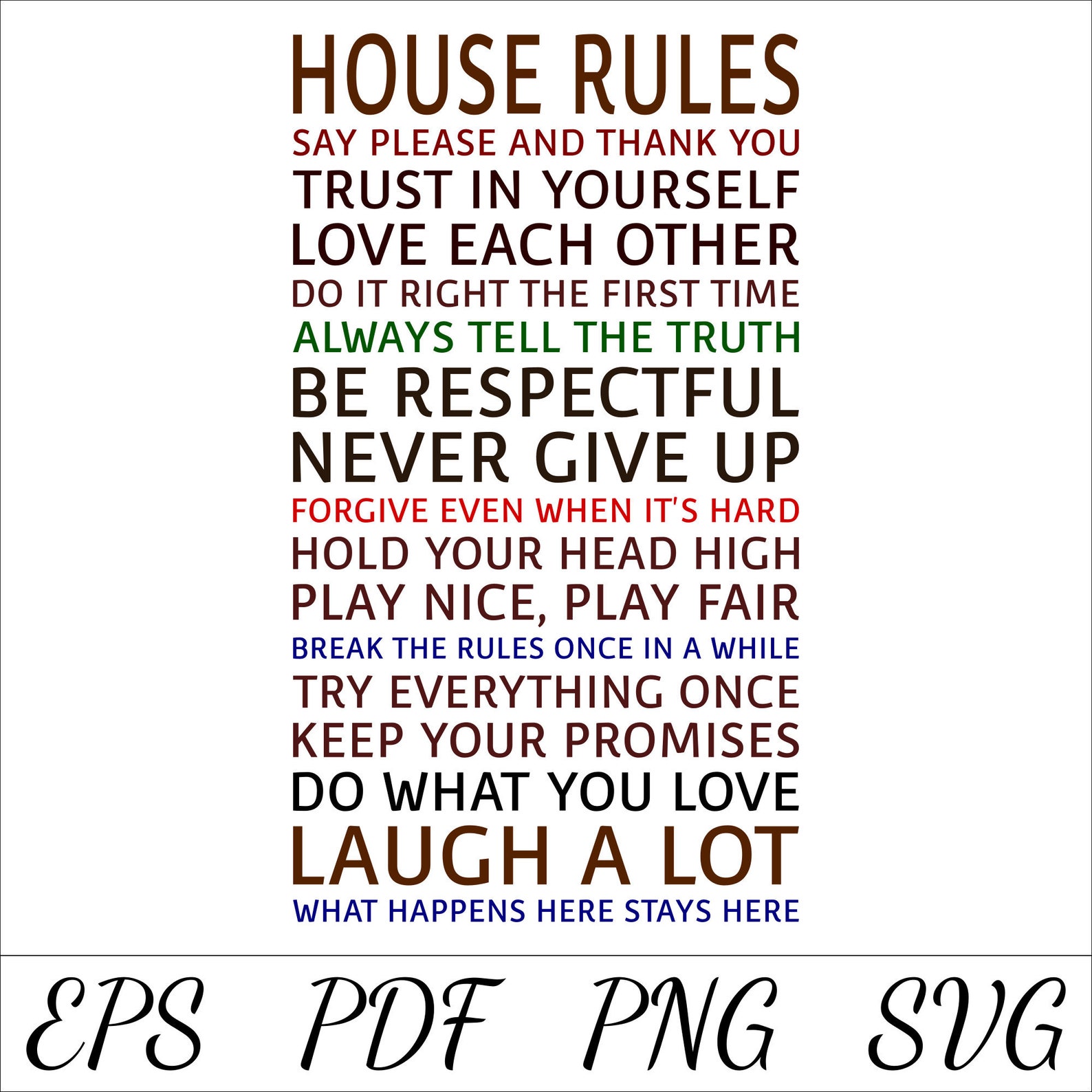 House Rules SVG, House Rules Wall Art, Phoenixsvgs, House Rules Clipart