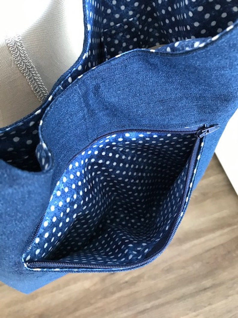 denim hobo bag denim bag denim shoulder bag Adult Denim polka dot purse