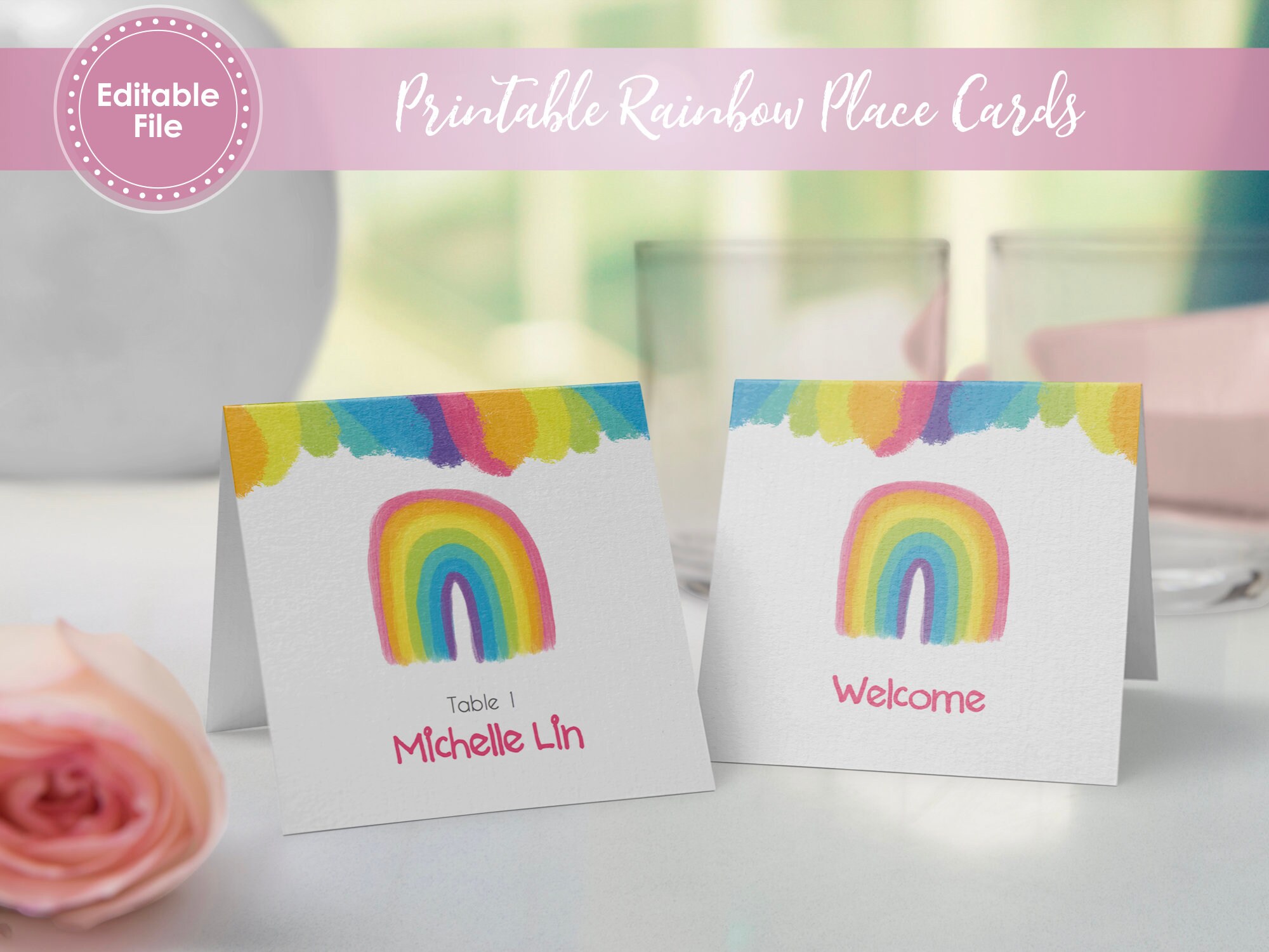 Editable Table Name Card Rainbow Baby Shower Place Cards Etsy
