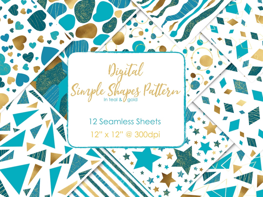 Teal and Gold Digital Paper, Seamless Geometric Pattern, Fabric Surface ...