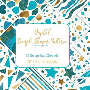 Teal and Gold Digital Paper, Seamless Geometric Pattern, Fabric Surface ...