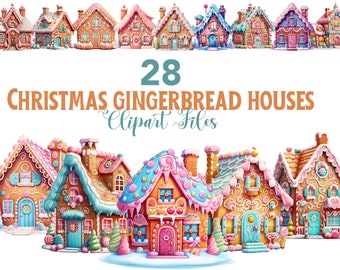 Christmas Gingerbread Houses clip art set | 28 digital download clipart png files | Gingerbread House Clipart