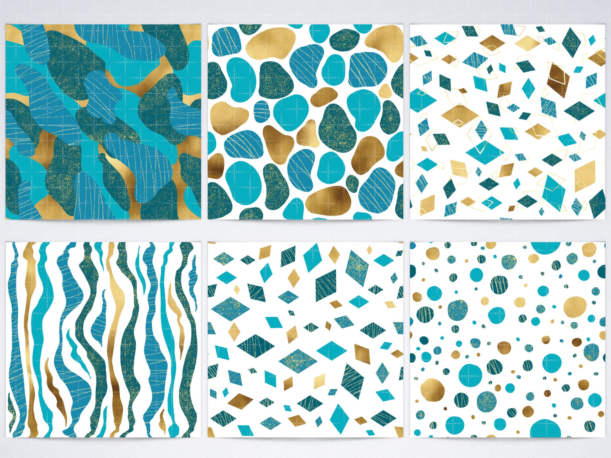 Teal and Gold Digital Paper, Seamless Geometric Pattern, Fabric Surface ...