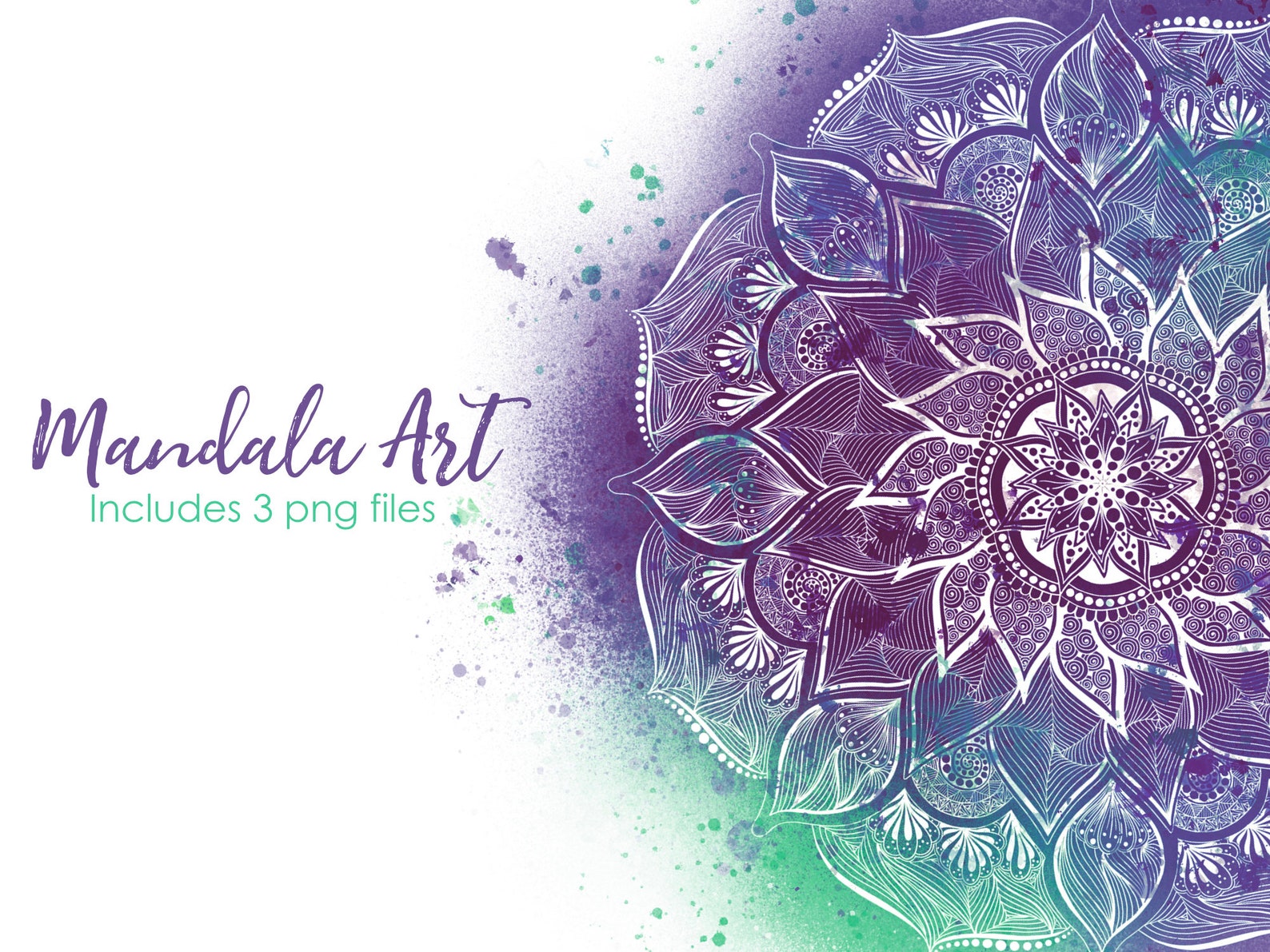 Boho Mandala clip art purple and teal ink splatter Zentangle Etsy