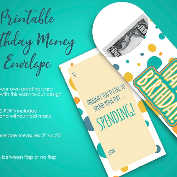 BIRTHDAY CASH ENVELOPES to hold money | spend your day spending money gift envelope | printable envelope | money envelope pdf