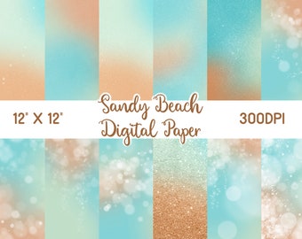 Papier numérique SANDY BEACH | pack papier numérique | papier de scrapbooking | fond de vacances à la plage | papier numérique ombré