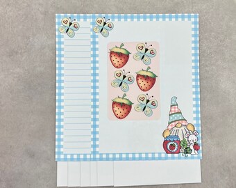 Strawberry Gnome Stationery Set, Pen Pals, Snail Mail, Letter Writing Paper