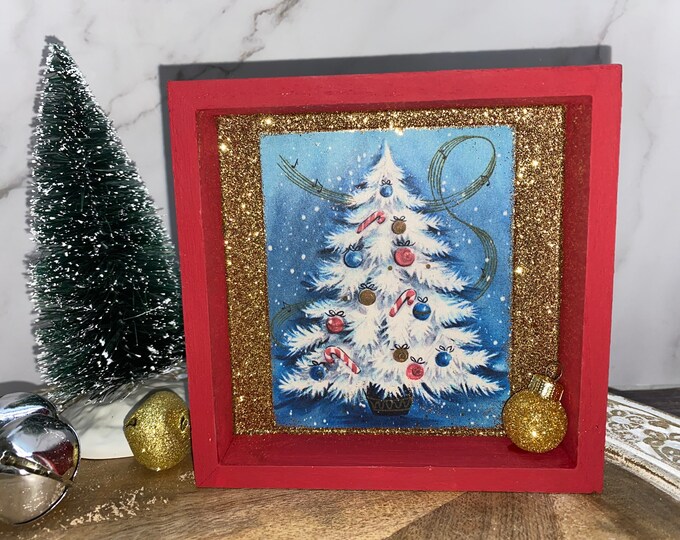 Christmas Tree Shadow Box Shelf or Wall Decoration Vintage Image Etsy