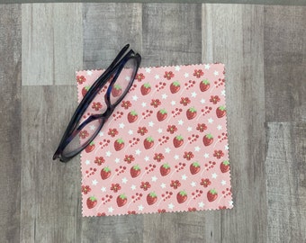 Strawberries Pink Background Microfiber Cloth Eye Glass Cleaning Cloth Tablet Cleaning Cloth Phone Cleaning Cloth