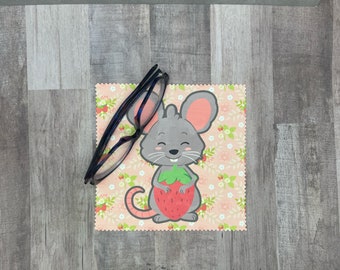 Mouse with Strawberry  Microfiber Cloth Eye Glass Cleaning Cloth Tablet Cleaning Cloth Phone Cleaning Cloth