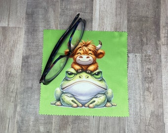 Paño de microfibra Highland cow Frog, paño de limpieza de vidrio para ojos, paño de limpieza para tableta, paño de limpieza para teléfono, toallita para lentes