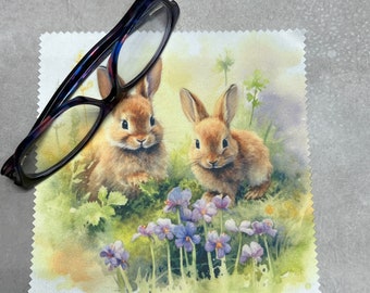 Rabbits in Meadow Microfiber Cloth Eye Glass Cleaning Cloth Tablet Cleaning Cloth Phone Cleaning Cloth