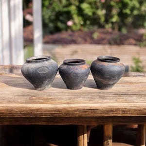 Set of three Vintage clay vessel, Antique clay pot, Rustic ceramic bowl, Ceramic jug , Traditional ceramic pitcher, Home decor, Country
