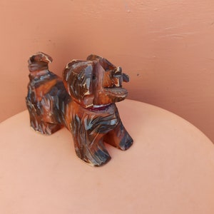 Vintage carved wood dark brown  dog figurine, Hand carved wooden dog