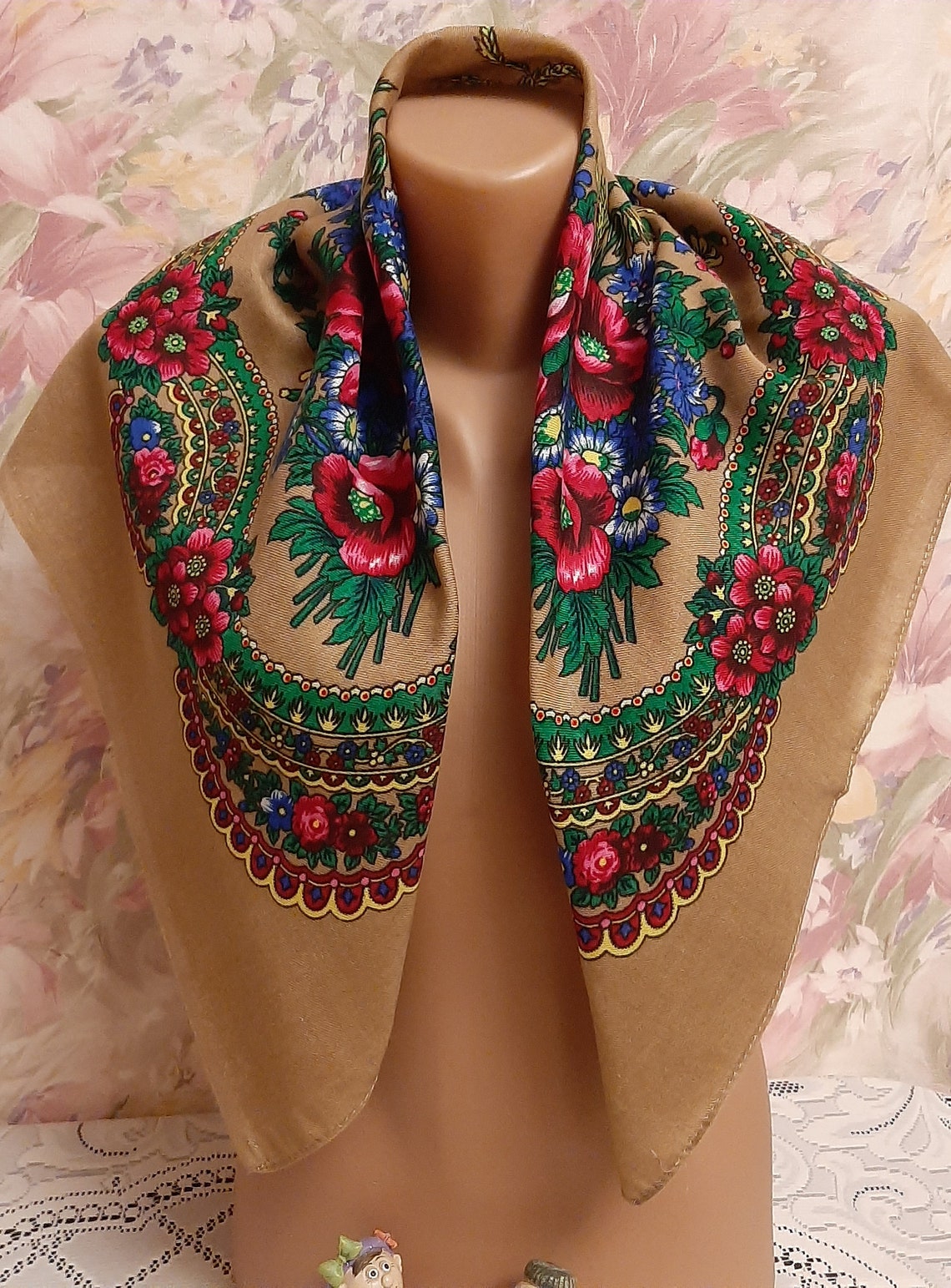 Ukrainian floral scarf Vintage Ukrainian shawl Russian Etsy