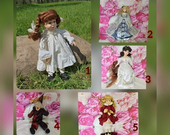 Linda boneca vintage, boneca de porcelana, presente de boneca, coleção, boneca de porcelana vintage dos anos 80 com suporte para presente de Natal de colecionador de bonecas
