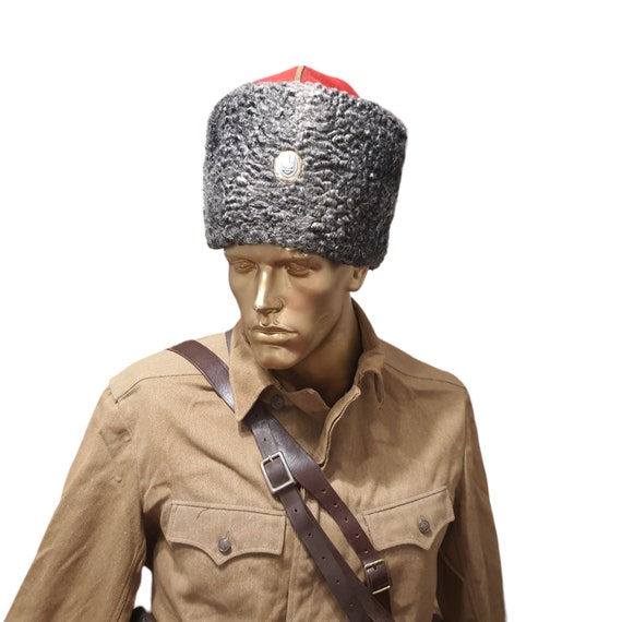 Vintage Winter Faux Fur Hat, Soviet Army Design  … - image 6