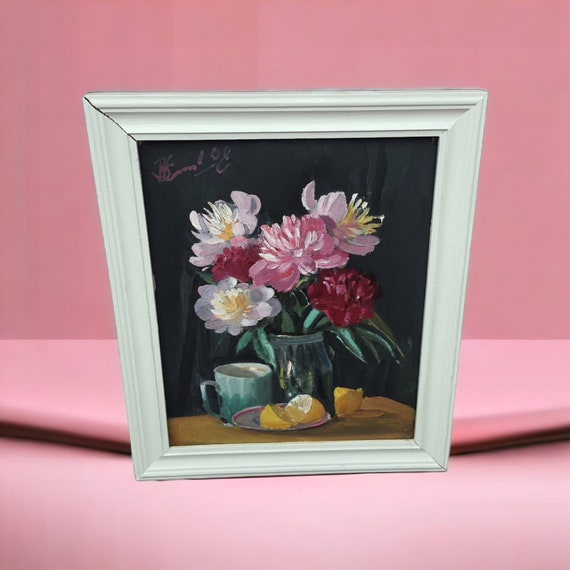 花、合板油絵、ビンテージ絵画、キャンバス油絵、壁の装飾。 - Etsy 日本