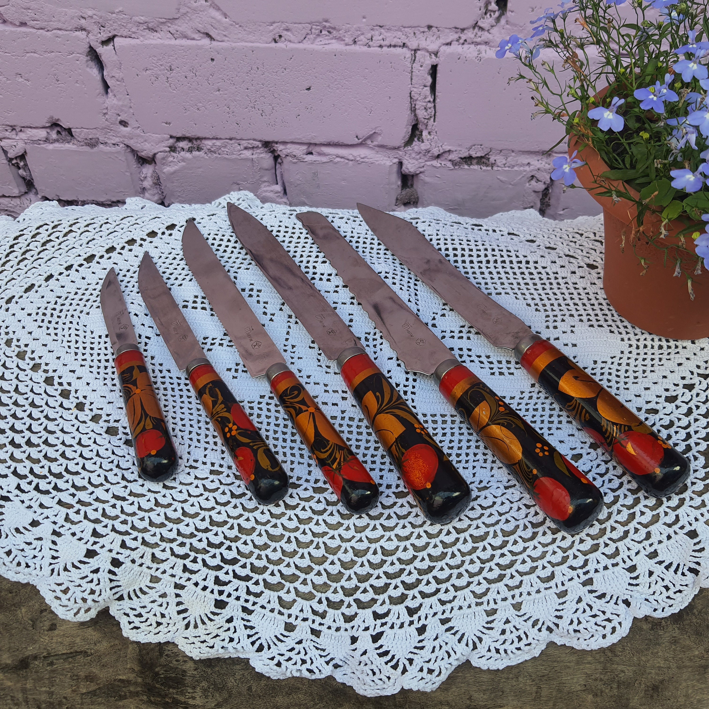 Vintage Set of Decorative Knives Stainless Steel Blades Knives