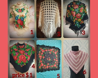 Vintage Russian shawl. Wedding scarf. Russian grandmother Hustka chale foulard russe scialle fiori, Ukrainian scarf. Folk ethnic grandmother