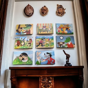 Pintura, pintura, decoración, pintura infantil, hecha a mano, regalo para niños, dibujos animados, Cocodrilo Gena, Cheburashka, pintura al óleo de madera contrachapada
