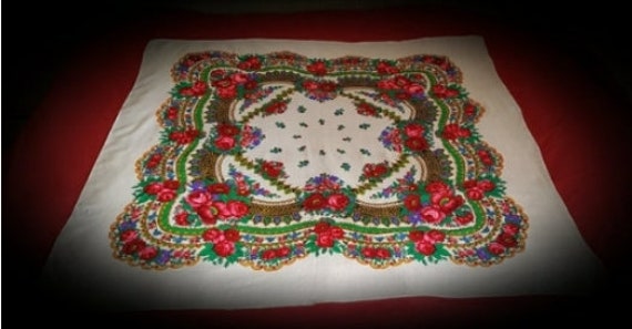 Vintage black Russian floral shawl. Hustka foular… - image 10