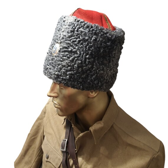 Vintage Winter Faux Fur Hat, Soviet Army Design  … - image 3