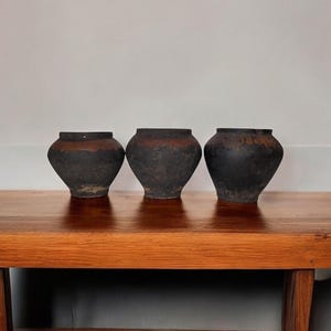 Set of three Vintage clay vessel, Antique clay pot, Rustic ceramic bowl, Ceramic jug , Traditional ceramic pitcher, Home decor, Country