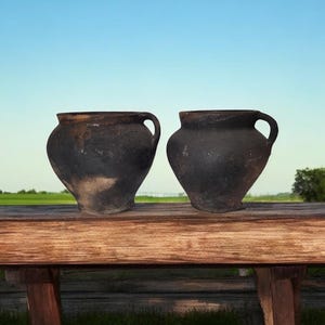 Set of 2 Vintage clay vessel, Antique clay pot, Rustic ceramic bowl, Ceramic jug , Traditional ceramic pitcher, Home decor, Country