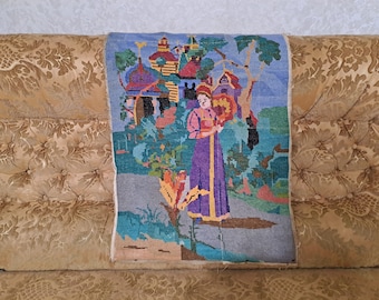 ヴィンテージのハンドメイド刺繍、ハンドメイドの壁アート絵画、クロス