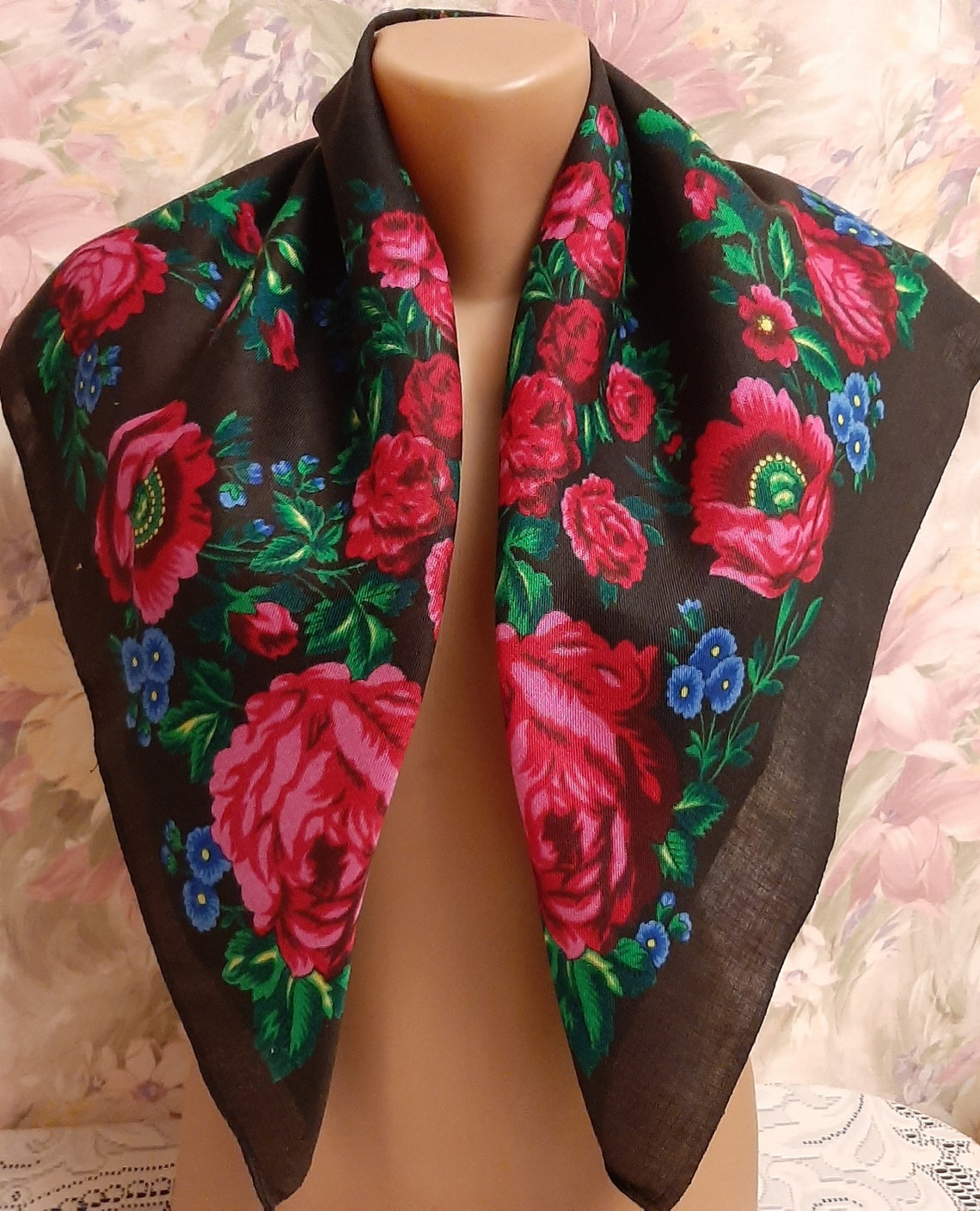 Ukrainian floral scarf Vintage Ukrainian shawl Russian Etsy