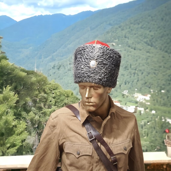 Vintage Winter Faux Fur Hat, Soviet Army Design  … - image 1