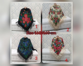 Big shawl of the ussr, vintage shawl, gift for mom, Russian shawl. Ukrainian Khustka. Shawl Grandmother. Ethnic grandmother. フ russe ワ シ ョ