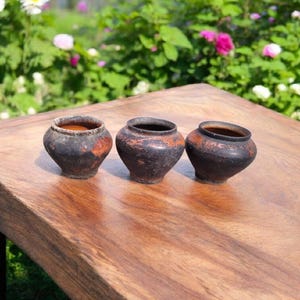 Set of three Vintage clay vessel, Antique clay pot, Rustic ceramic bowl, Ceramic jug , Traditional ceramic pitcher, Home decor, Country